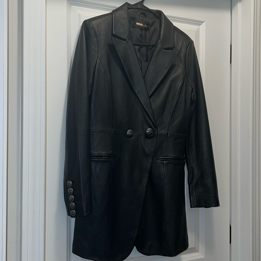 Fashion Nova Black Genuine Leather Blazer Dress. Size M. Brand New. Very Nice!!